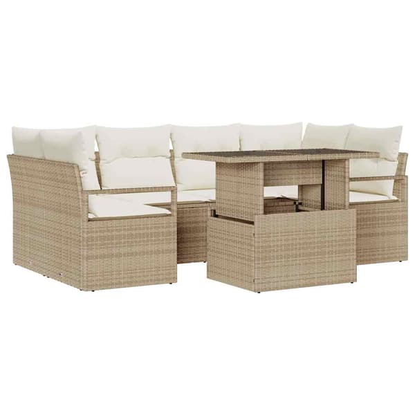 vidaXL Trädgårdsoffset med lagring 7 pcs Beige Poly rattan