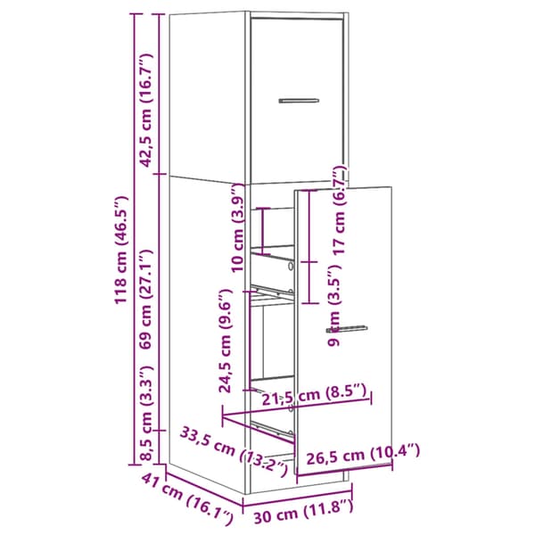 vidaXL Apotekskap hvit 30x41x118 cm konstruert tre