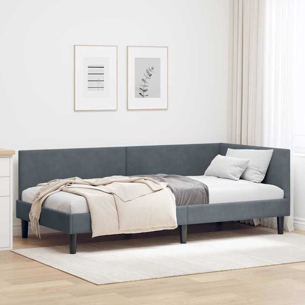 vidaXL Hörnssängram Mörkgrå 90 x 190 cm Sammet