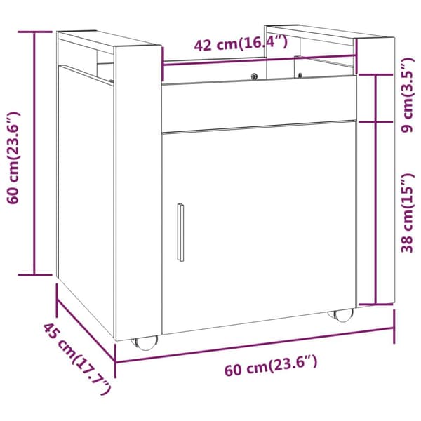 vidaXL Skrivbordsvagn vit 60x45x60 cm konstruerat trä