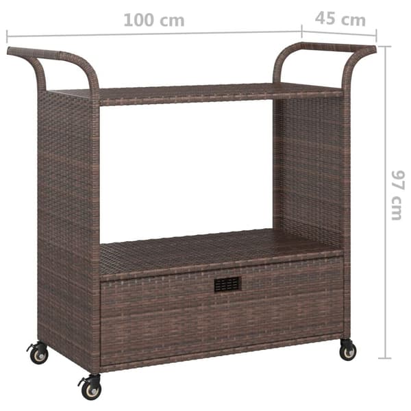 vidaXL Serveringsvogn med skuff brun 100x45x97 cm polyrotting