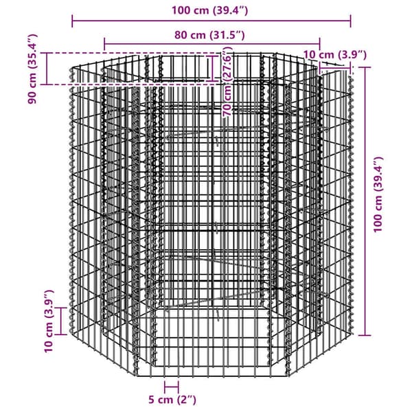 vidaXL Hexagonal planteringsgabion upphöjd 100x90x100 cm