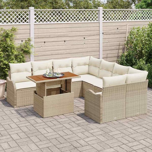 vidaXL Trädgårdsoffset med lagring 9 pcs Beige Poly rattan