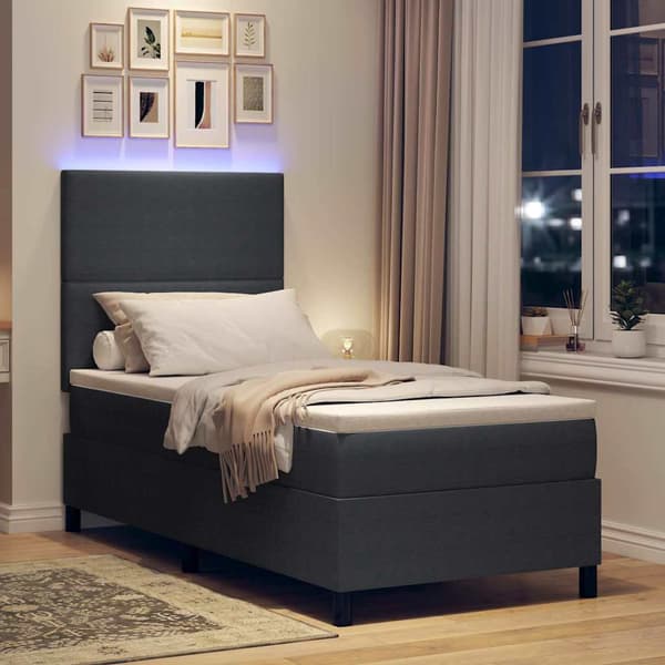 vidaXL LED Box Säng Mörkgrå och vit 100 x 200 cm Kordread tyg