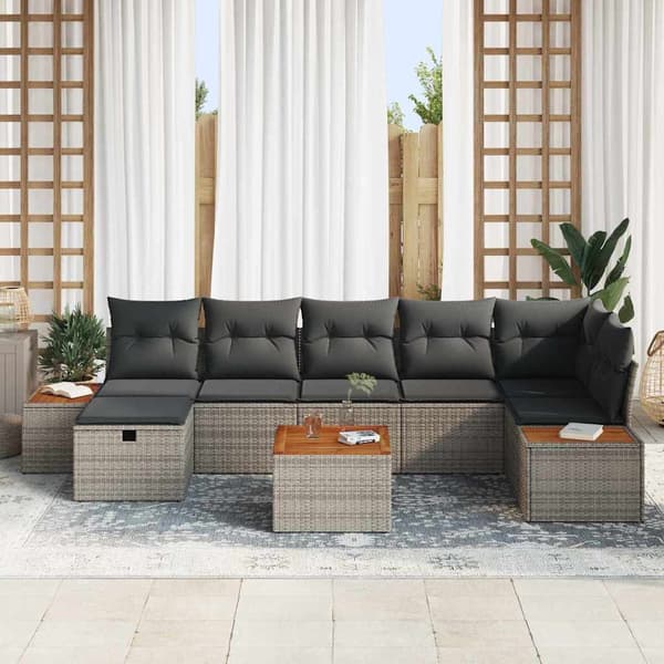 vidaXL Trädgårdsoffset med kudde 8 pcs Grå Poly rattan