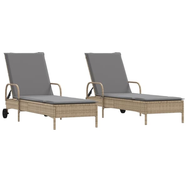 vidaXL Solsängar med dynor 2 st beige konstrotting