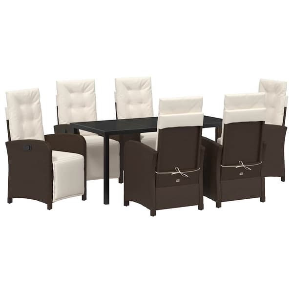 vidaXL Trädgårdsmöbelset med kudde 7 pcs Brun konstrotting