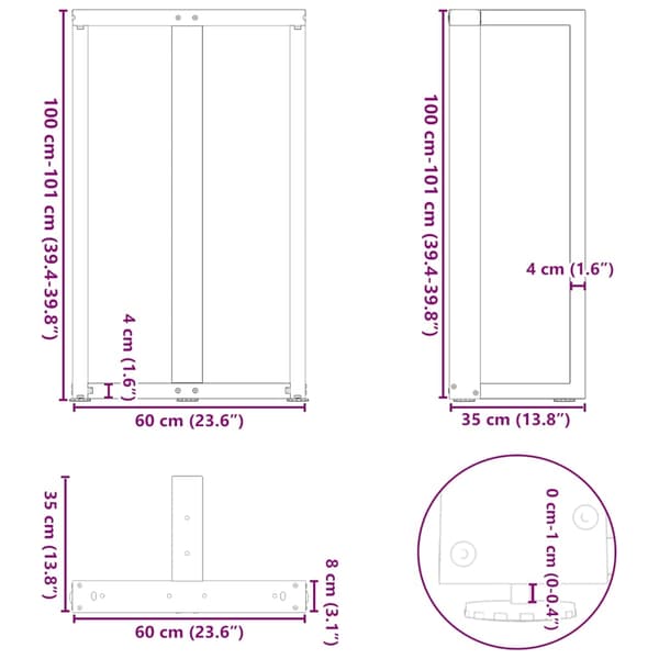 vidaXL Barbordsben T-formad 2 st vit 60x35x(100-101) cm stål