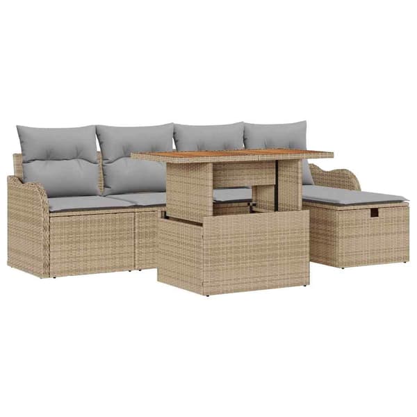 vidaXL Trädgårdsoffset 6 pcs Beige konstrotting