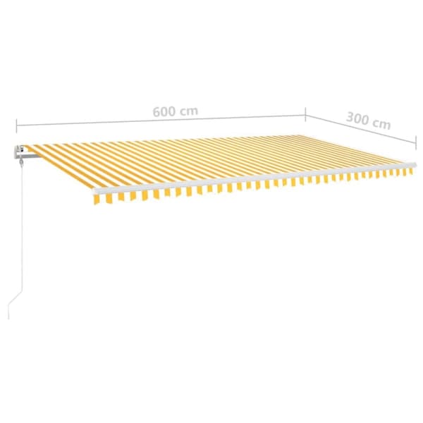 vidaXL Automatisk markise med vindsensor og LED 600x300 cm gul/hvit