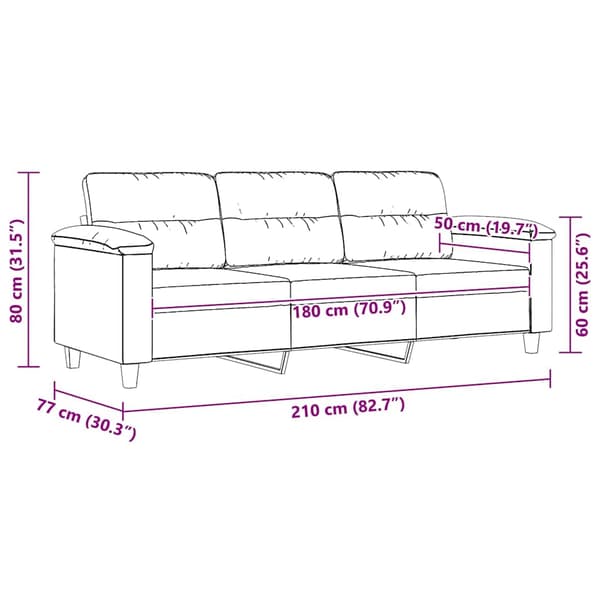 vidaXL 3-sitssoffa Mörkgrå 180 cm mikrofibertyg