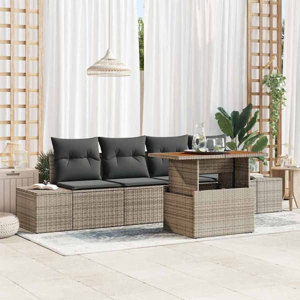 vidaXL Trädgårdsoffset med lagring 5 pcs Grå Poly rattan