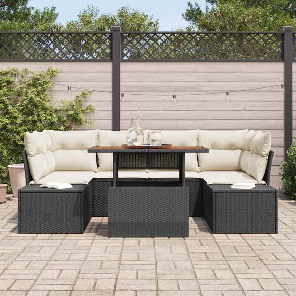 vidaXL Trädgårdsoffset med lagring 7 pcs Svart Poly rattan