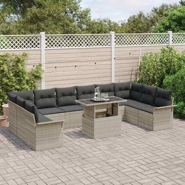 vidaXL Trädgårdsoffset med kudde 11 pcs Ljusgrå Poly rattan