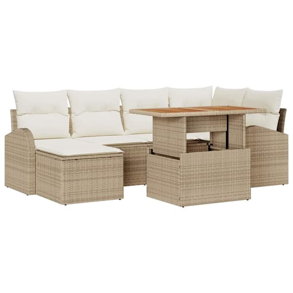 vidaXL Trädgårdsoffset med lagring 7 pcs Beige Poly rattan
