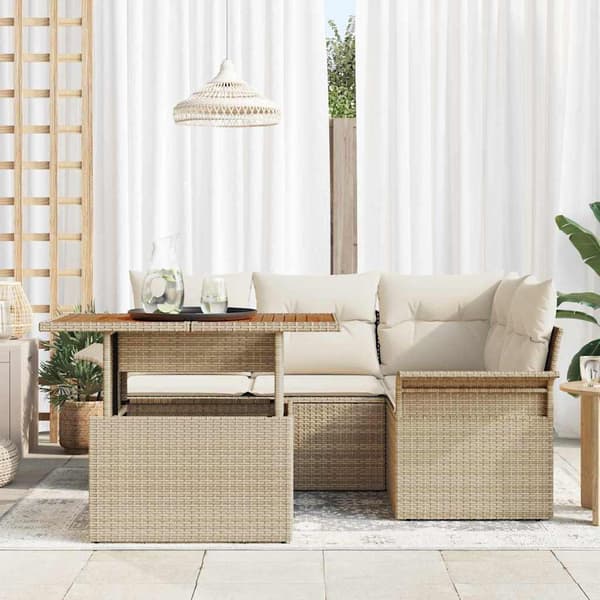 vidaXL Trädgårdsoffset med lagring 5 pcs Beige Poly rattan