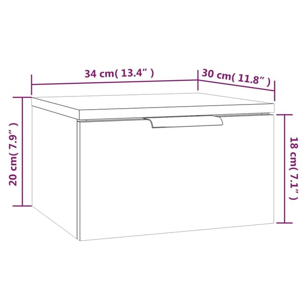 vidaXL Väggmonterat sängbord vit 34x30x20 cm