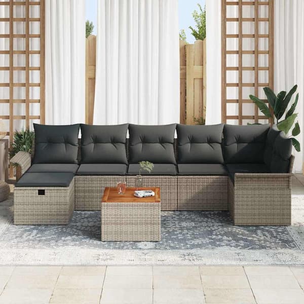 vidaXL Trädgårdsoffset med kudde med lagring 8 pcs Grå Poly rattan