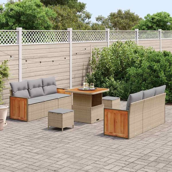 vidaXL Trädgårdsoffset med kudde 9 pcs Beige och Ljusgrå