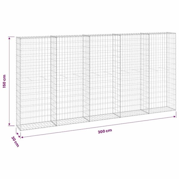 vidaXL Gabionmur galvaniserat stål 300x30x150 cm