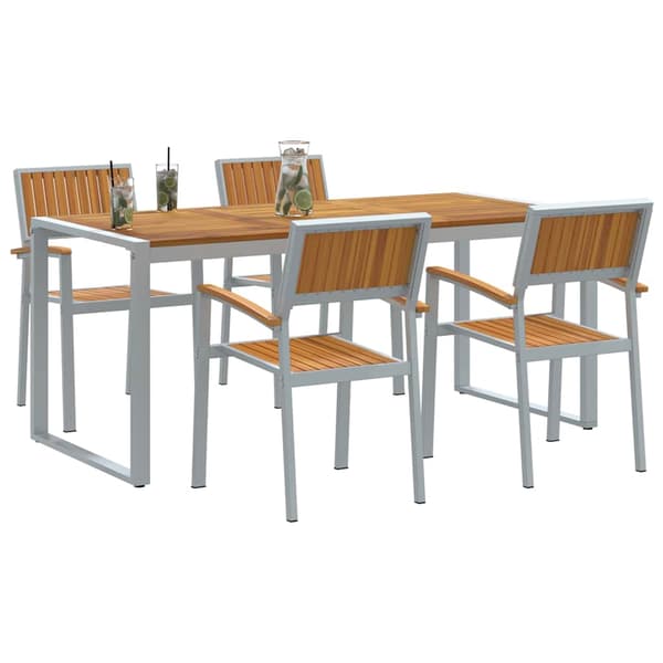 vidaXL Hage Spisegruppe 5 pcs Grå Solid akasietre