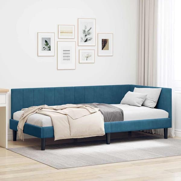 vidaXL Hörnssängram Blå 90 x 200 cm Sammet