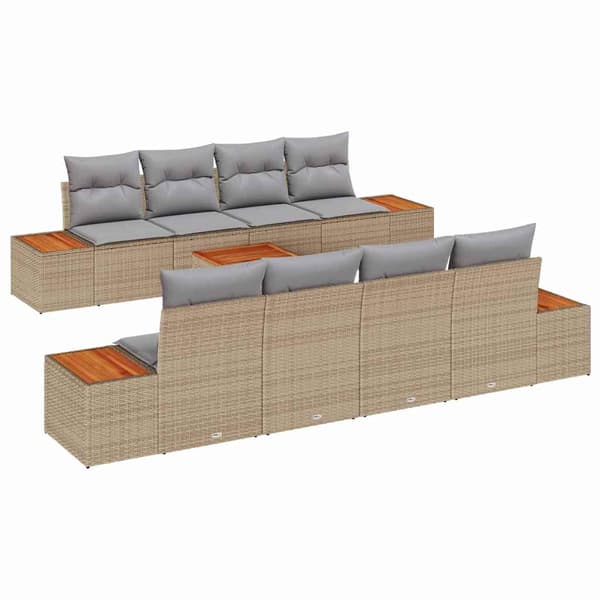 vidaXL Trädgårdsoffset med kudde 9 pcs Beige Poly rattan