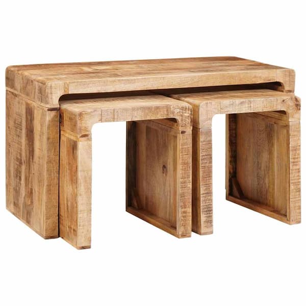 vidaXL Nestingbord 3 pcs Brun Massivt mangoträ