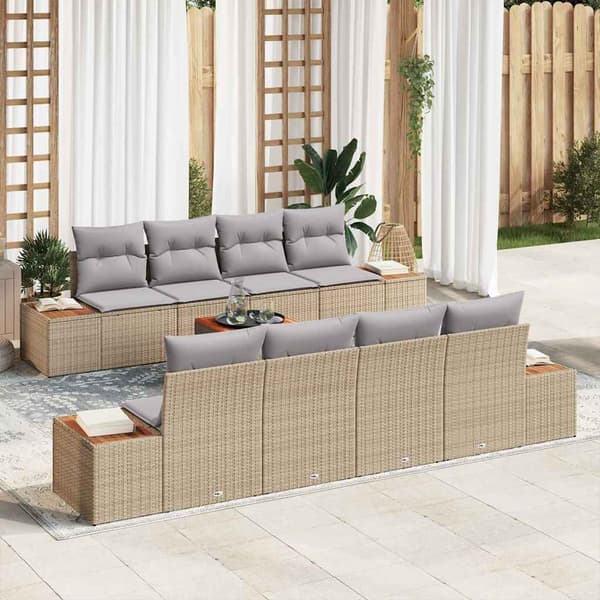vidaXL Trädgårdsoffset med kudde 9 pcs Beige Poly rattan