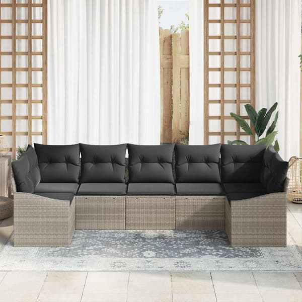 vidaXL Soffset med kudde 7 pcs Ljusgrå konstrotting