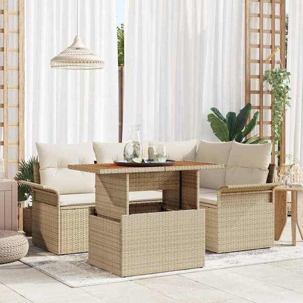 vidaXL Trädgårdsoffset med lagring 5 pcs Beige Poly rattan