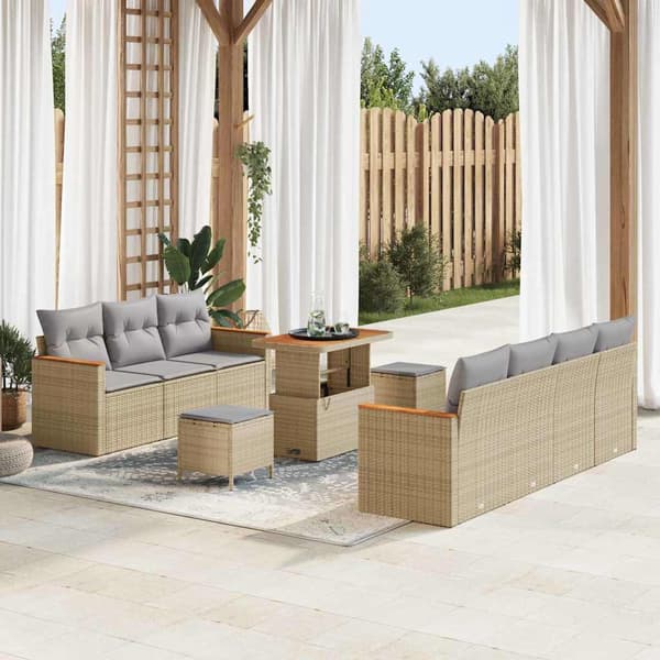 vidaXL Trädgårdsoffset 10 pcs Beige konstrotting