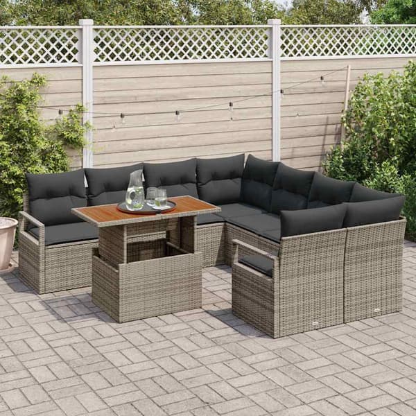vidaXL Trädgårdsmöbelset med kudde 9 pcs Grå och Brun