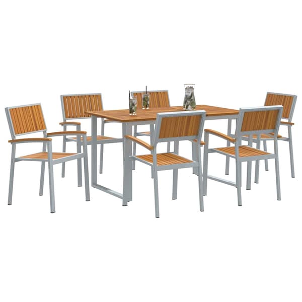 vidaXL Trädgårdsmöbelset 7 pcs Grå Massivt Akaciaträ