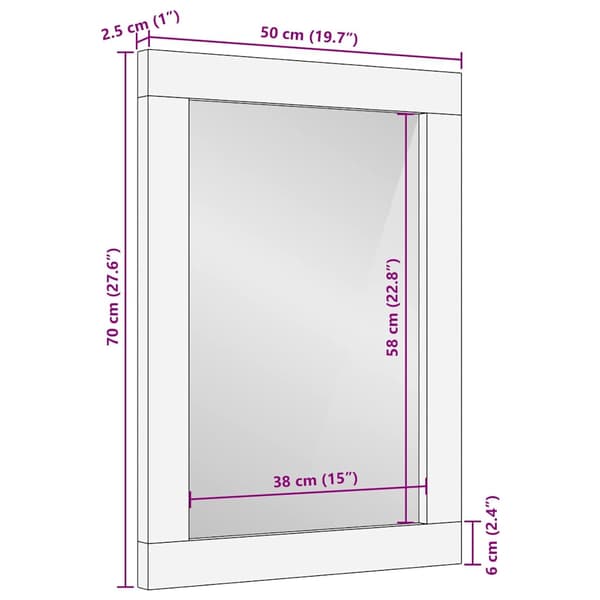 vidaXL Baderomsspeil Brun 70 x 50 x 2,5 cm Glass og solid mango tre