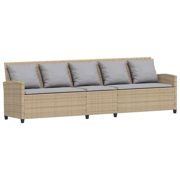 vidaXL Trädgårdssoffa med dynor beige konstrotting