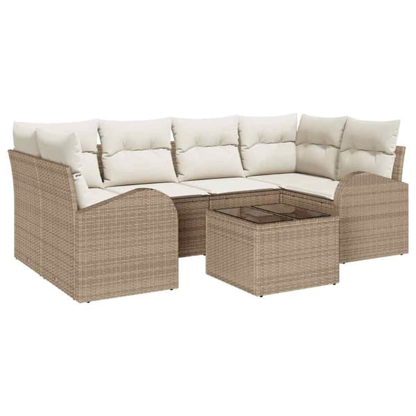 vidaXL Trädgårdsoffset 7 pcs Beige och gräddfärgad konstrotting