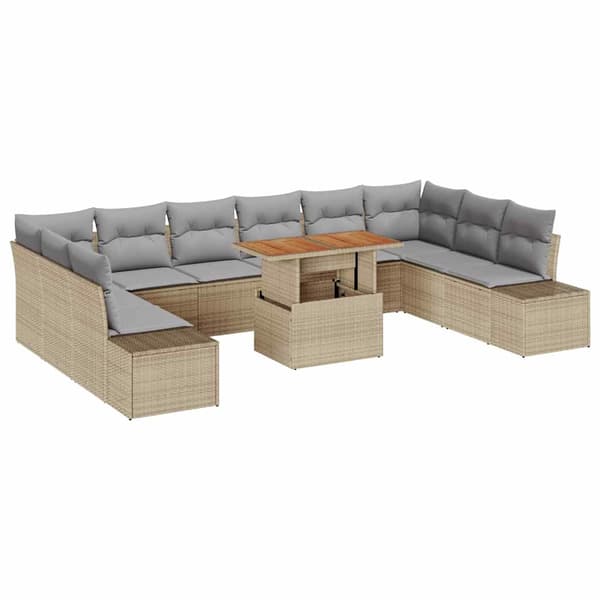 vidaXL Trädgårdsoffset med lagring 11 pcs Beige Poly rattan