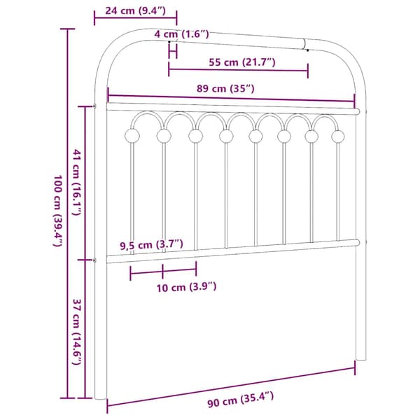 vidaXL Utskiftbar sengegavl i metall hvit 90 cm