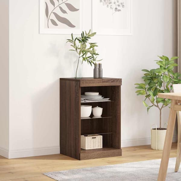 vidaXL Skjenk med LED-lys brun eik 41x37x67 cm