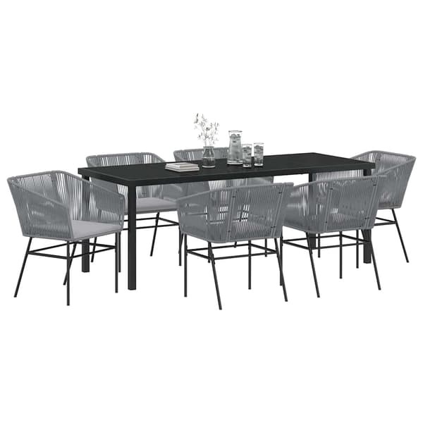 vidaXL Trädgårdsmöbelset med kudde 7 pcs Grå Pulverlackerat stål