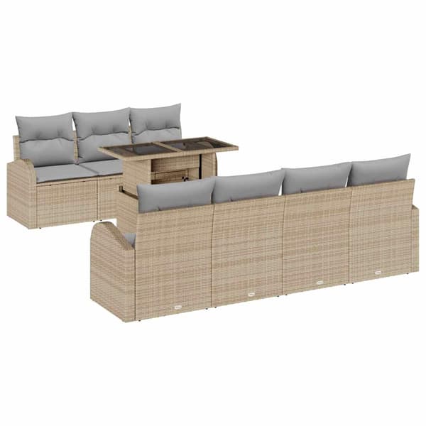 vidaXL Trädgårdsoffset med kudde med lagring 8 pcs Beige Poly Rattan
