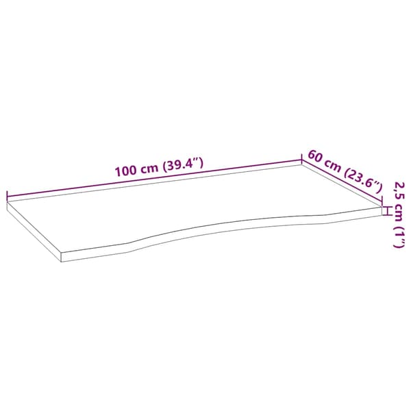 vidaXL Bordplate rektangulær 100x60x2,5 cm ubehandlet heltre eik