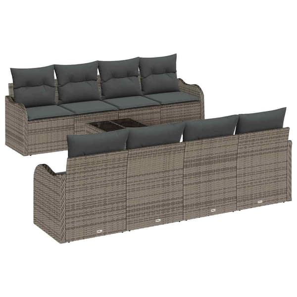 vidaXL Trädgårdsoffset 9 pcs Grå Poly Rattan och Stål och Glas