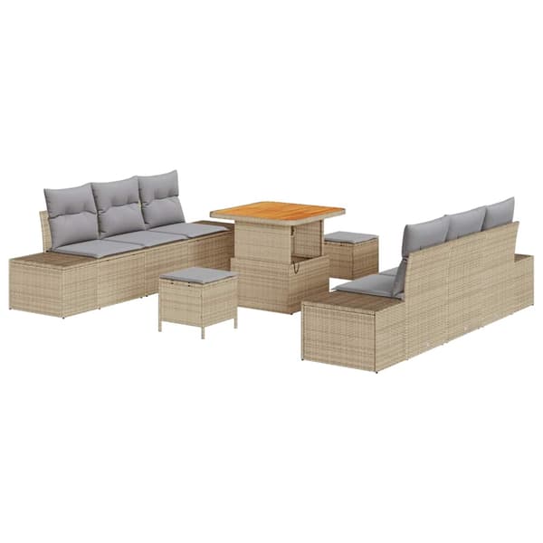 vidaXL Trädgårdsoffset med kudde 9 pcs Beige konstrotting