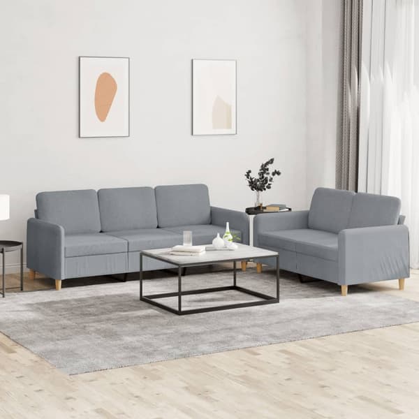 vidaXL Soffgrupp med dynor 2 delar Ljusgrå tyg