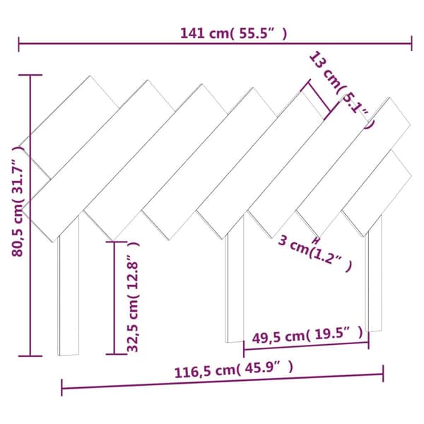 vidaXL Sengegavl hvit 141x3x80,5 cm heltre furu