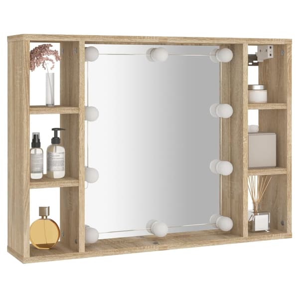 vidaXL Speilskap med LED sonoma eik 76x15x55 cm