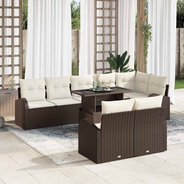 vidaXL Trädgårdsoffset med lagring 9 pcs Brun Poly rattan