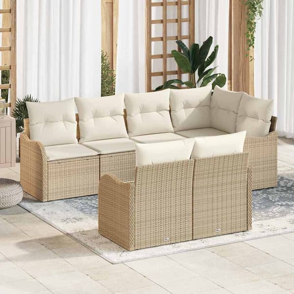 vidaXL Trädgårdsoffset med lagring 7 pcs Beige Poly rattan